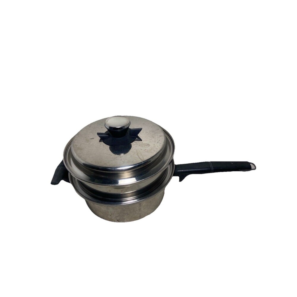 PrudentialWare Vintage Stainless Steel Double Boiler with Lid 3 Piece Set
